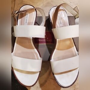 Cole Haan White Snake Platform Sandals with Brown Strap